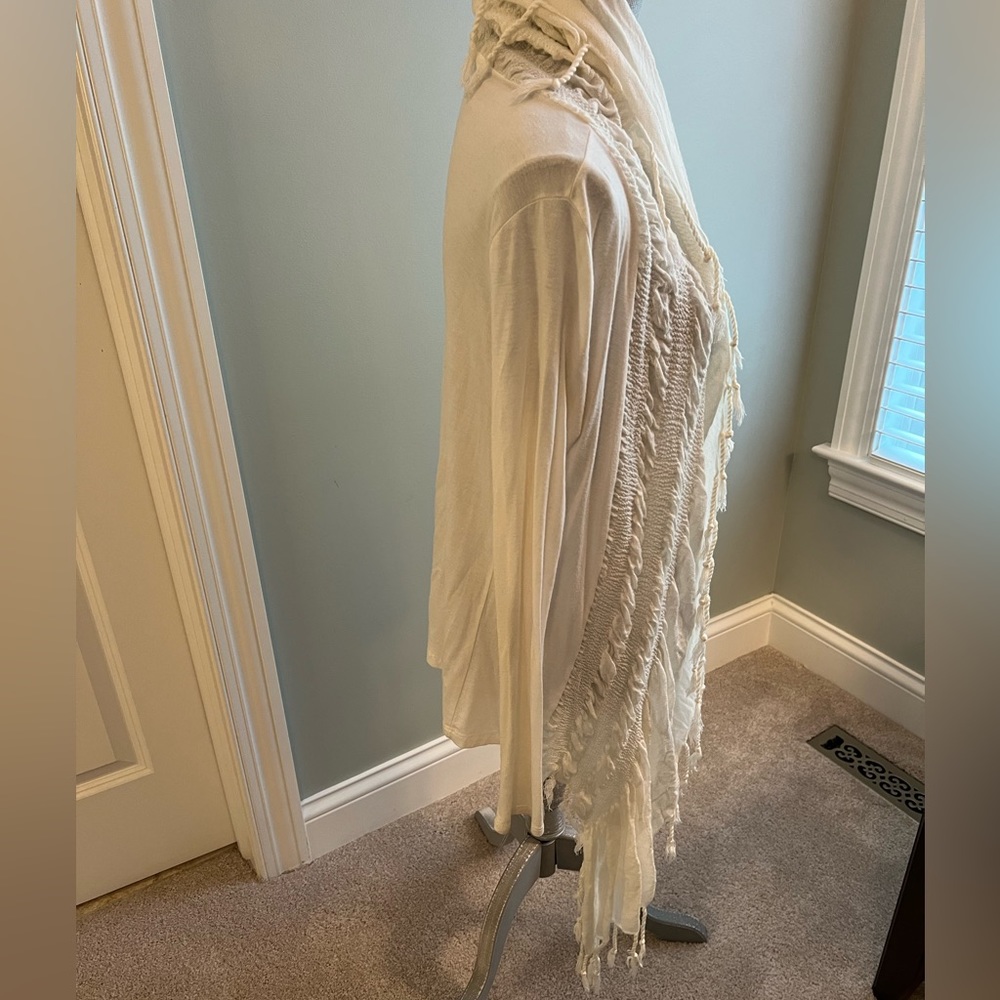 Lightweight Cream Open Front Cardigan With Fringe… - image 4
